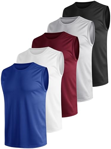 Teesmen Tank Top Herren Tanktop Muskelshirts Ärmelloses Shirt Achselshirts Axelshirt Muscle Sommer Sport Gym Lauf Fitness Atmungsaktiv MäNner Set 5er Pack (1, XXL) von Teesmen
