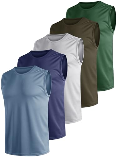 Teesmen Tank Top Herren Tanktop Muskelshirts Ärmelloses Shirt Achselshirts Axelshirt Muscle Sommer Sport Gym Lauf Fitness Atmungsaktiv MäNner Set 5er Pack (4, XXL) von Teesmen
