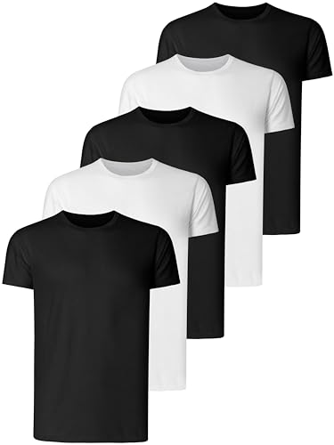 Teesmen Herren T-Shirts 5 Pack Kurzarm Rundhalsausschnitt Sport Tees Baumwolle Arbeitskleidung Jungen Unterhemden Gym Running Workout Tshirts für Männer(3Black2White-2XL) von Teesmen