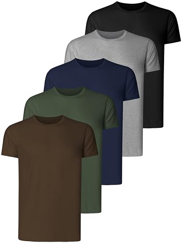 Teesmen T Shirt Herren Baumwolle Basic Männer Kurzarm Sport Atmungsaktive 5er Pack 5 Rundhals Einfarbige Baumwoll Unifarben (Multipack 3, XXL) von Teesmen
