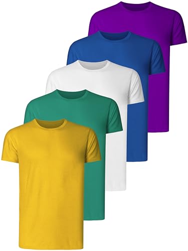 Teesmen Herren T-Shirts 5 Pack Kurzarm Rundhalsausschnitt Sport Tees Baumwolle Arbeitskleidung Jungen Unterhemden Gym Running Workout Tshirts für Männer(Mulitcolor Set 1-XL) von Teesmen