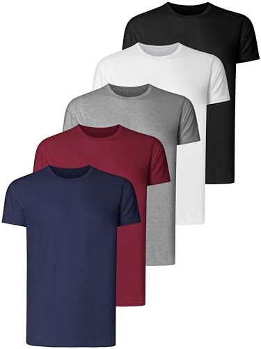 Teesmen T Shirt Herren Baumwolle Basic Männer Kurzarm Sport Atmungsaktive 5er Pack 5 Rundhals Einfarbige Baumwoll Unifarben (Multipack 1, L) von Teesmen