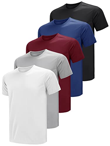 Teesmen T Shirt Herren Sport Männer Kurzarm Basic Atmungsaktive 5er Pack 5 Rundhals Einfarbige Polyester Unifarben Gym Tennis Fitness Mesh Activewear (Multipack 1, L) von Teesmen