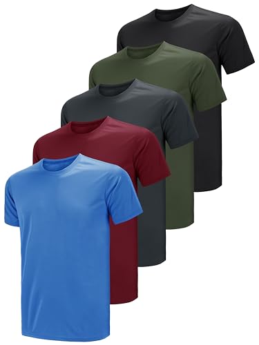 Teesmen T Shirt Herren Sport Männer Kurzarm Basic Atmungsaktive 5er Pack 5 Rundhals Einfarbige Polyester Unifarben Gym Tennis Fitness Mesh Activewear (Multipack 3, XXL) von Teesmen