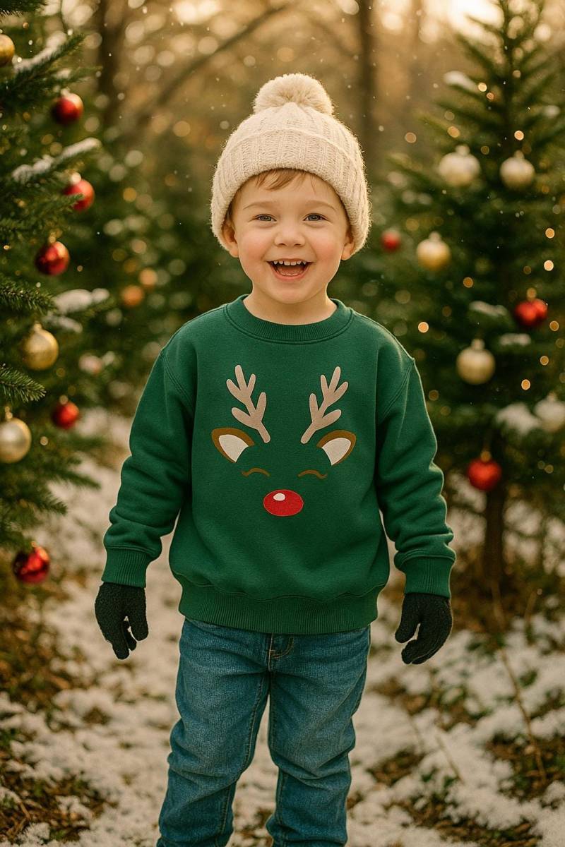 Niedlicher Kinder Weihnachtspullover Mit Rentier Cute Kids Christmas Sweatshirt Cozy Holiday Jumper For Weihnachtsoutfit von TeevaraWearandMore