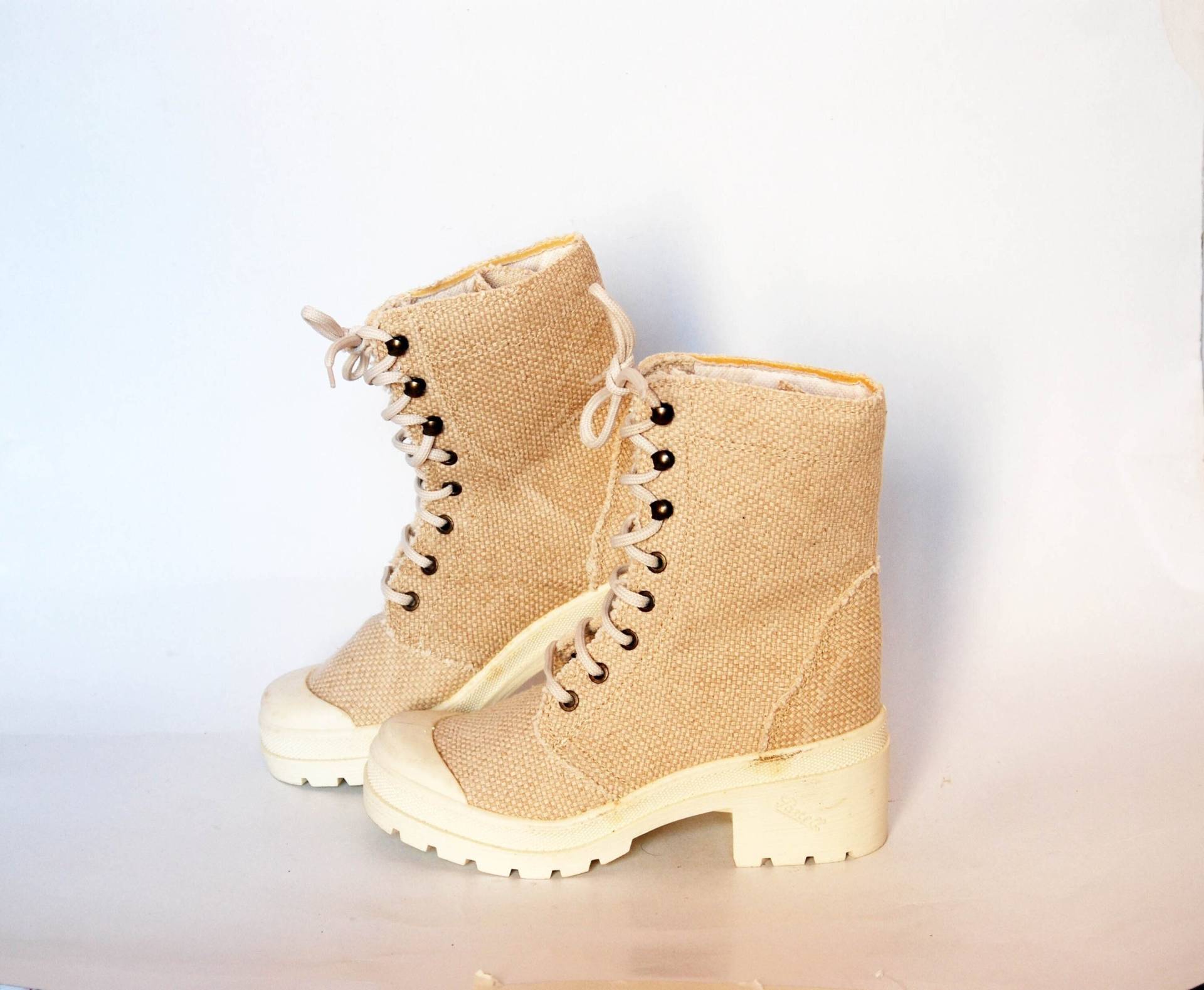 Plateau Schuhe Damen Vintage Chunky Sneakers Militär Stiefel Canvas High Tops Gr. 38 Eu 50Er 70Er Gothic Rock Beige Damenschuhe von Teever