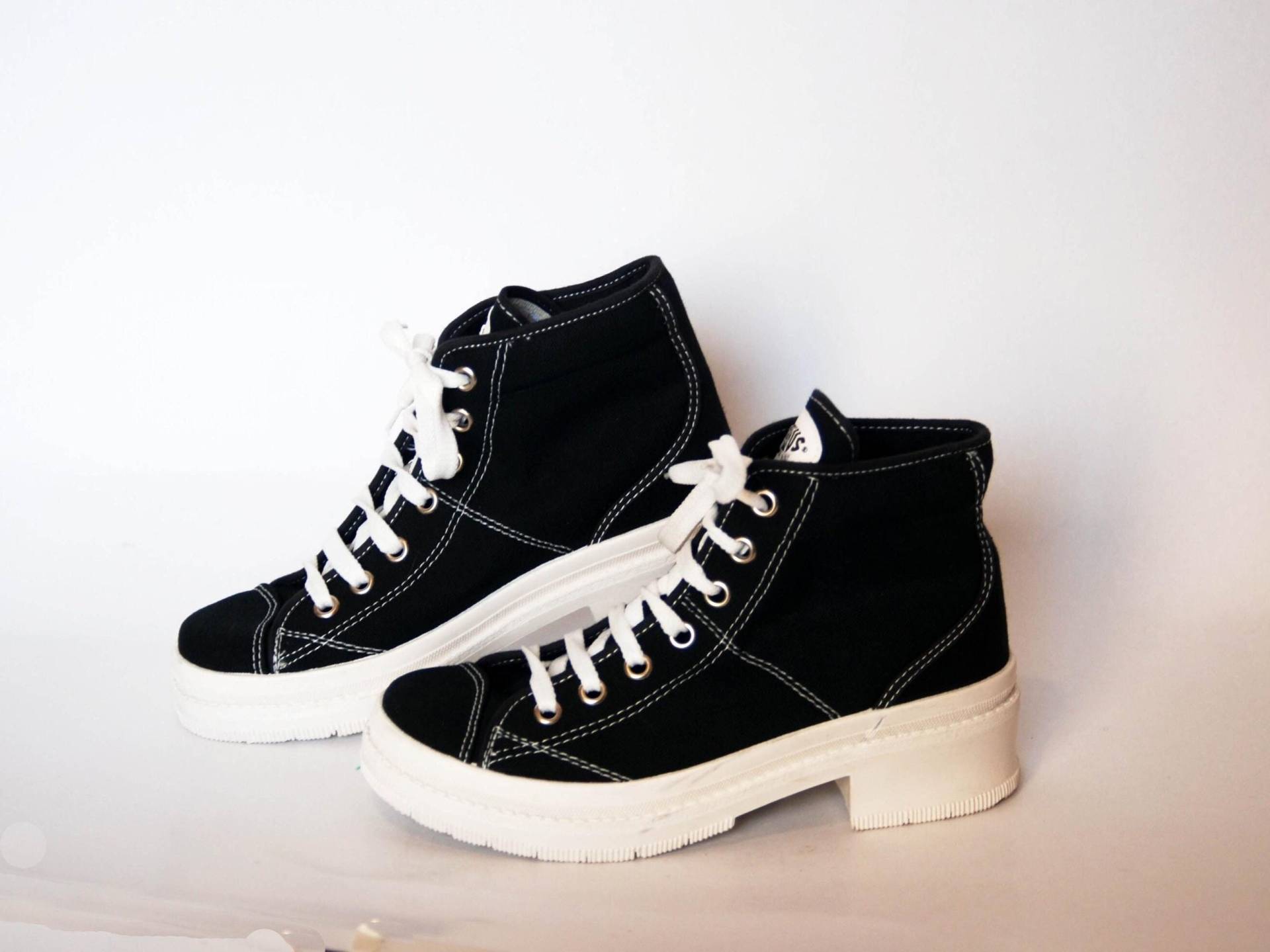 Schwarze Plateau Schuhe Damen Vintage Sommer Chunky Sneakers Militär Stiefel Canvas High Tops Größe Eu 36 Uk 3 Uns 5 Gothic Rock von Teever