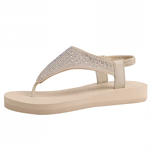 Teezerber Damen Yoga Matte Flache Sling Sandalen Slingback Strass Flip Flops Sandalen, Hellbeige, 35.5 EU Weit von Teezerber