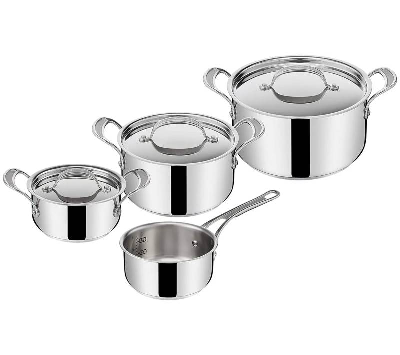 7-Teiliges Tefal Classic Topf-Set von Jamie Oliver Edelstahl mit Messskala für alle Herdarten Stielkasserolle Töpfe E307S7 Silber von Tefal