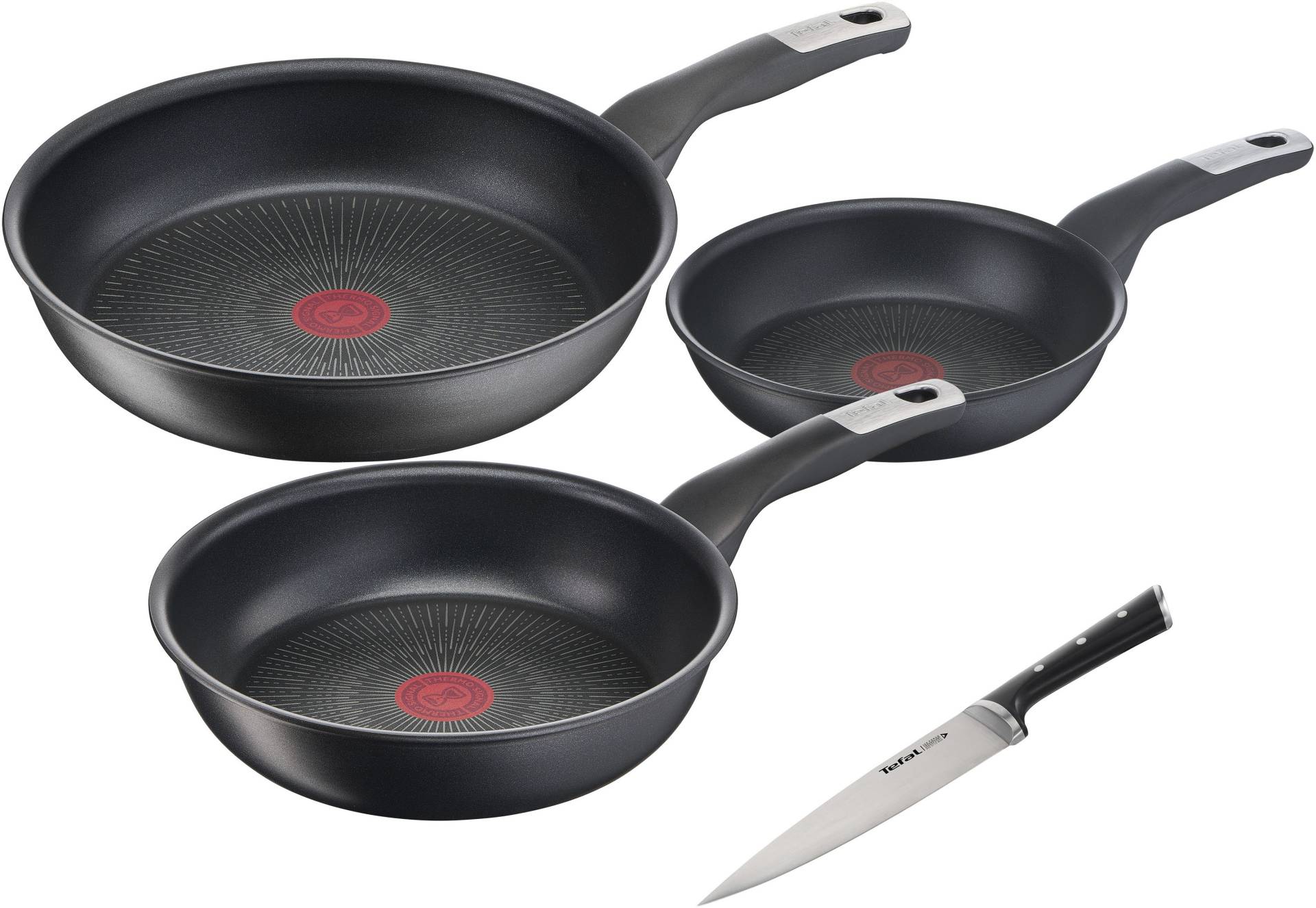 Tefal Pfannen-Set "Unlimited Ice Force", Aluminium, (Set, 4 tlg., je 1 Bratpfanne Ø 20/24/28 cm, Kochmesser 20 cm) von Tefal