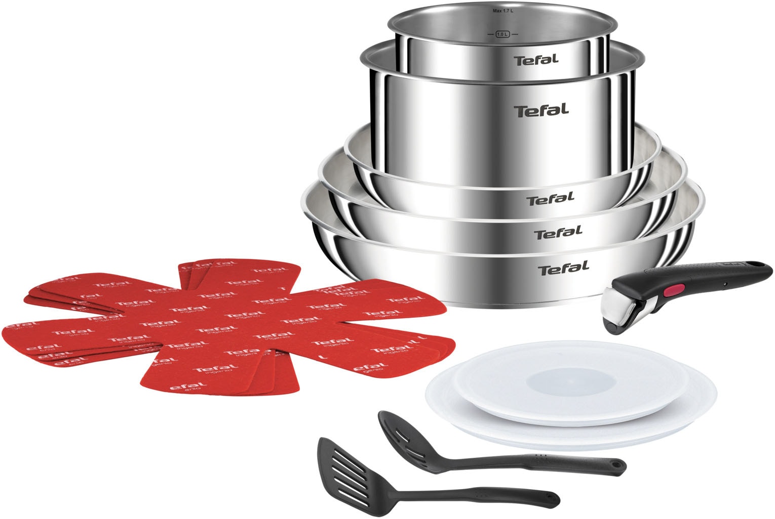 Tefal Topf-Set "Ingenio Emotion" Edelstahl Set, 13 Stk. tlg. Premium Edelstahl, abnehmbarer Griff, platzsparend, stapelbar von Tefal