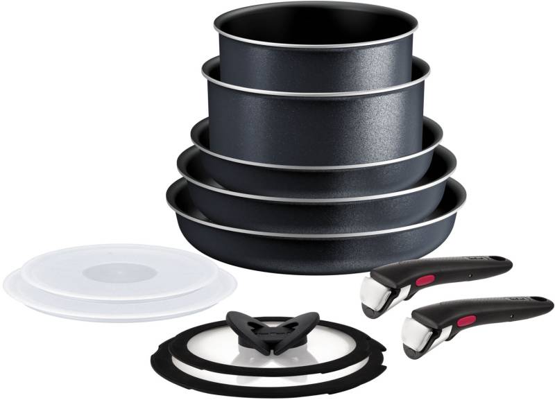 Tefal Topf-Set "Ingenio SoLight, Topf und Pfannenset abnehmbarer Griff, stapelbar" Set, 3x Pfannen 22/24/28cm, 2x Kasserollen 18/20cm, 4x Deckel, 2x Griffe, 11 Stk. tlg. Aluminium von Tefal