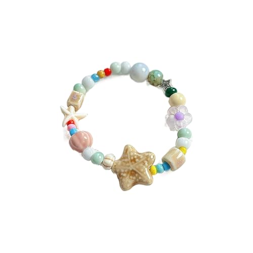 Buntes Keramik-Armband mit Seestern-Perlen für Damen, Boho-Fischperlen, geflochtene Seilkette, Strand-Party-Schmuck, 1.0*1.0*1.0 von Tefexer