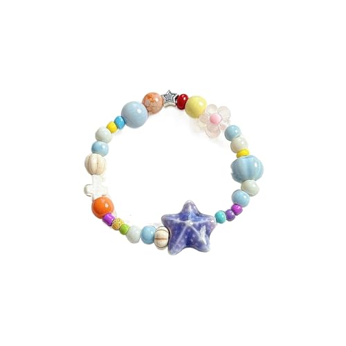 Buntes Keramik-Armband mit Seestern-Perlen für Damen, Boho-Fischperlen, geflochtene Seilkette, Strand-Party-Schmuck, 1.0*1.0*1.0 von Tefexer