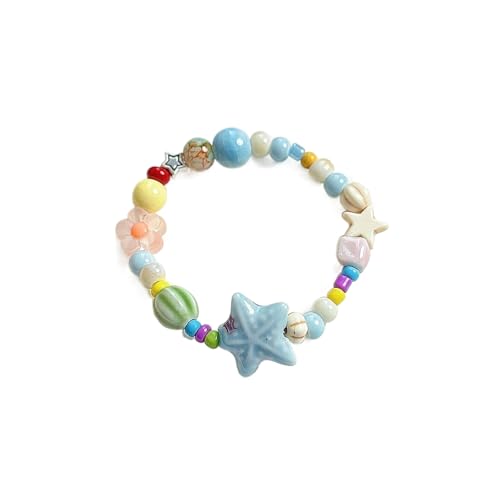 Buntes Keramik-Armband mit Seestern-Perlen für Damen, Boho-Fischperlen, geflochtene Seilkette, Strand-Party-Schmuck, 1.0*1.0*1.0 von Tefexer
