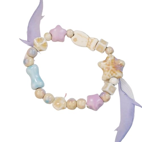Buntes Keramik-Armband mit Seestern-Perlen für Damen, Boho-Fischperlen, geflochtene Seilkette, Strand-Party-Schmuck, 1.0*1.0*1.0 von Tefexer
