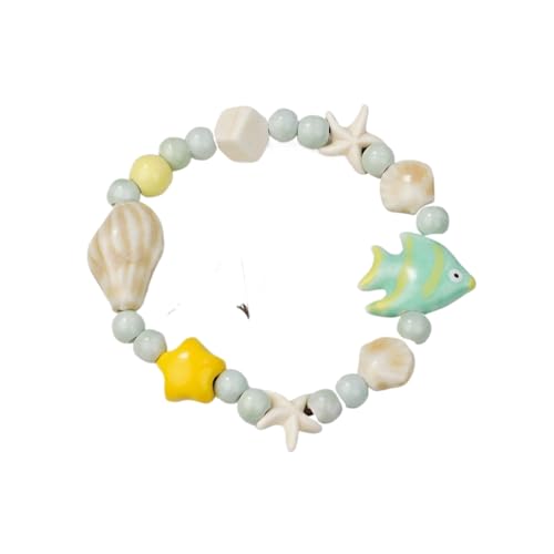 Buntes Keramik-Armband mit Seestern-Perlen für Damen, Boho-Fischperlen, geflochtene Seilkette, Strand-Party-Schmuck, 1.0*1.0*1.0 von Tefexer