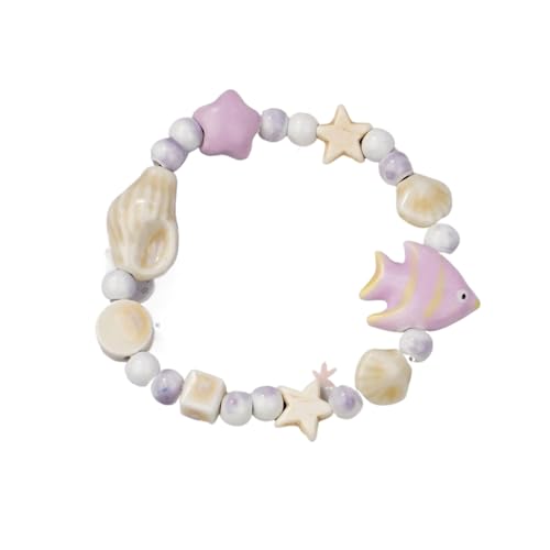Buntes Keramik-Armband mit Seestern-Perlen für Damen, Boho-Fischperlen, geflochtene Seilkette, Strand-Party-Schmuck, 1.0*1.0*1.0 von Tefexer