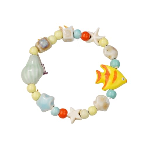 Buntes Keramik-Armband mit Seestern-Perlen für Damen, Boho-Fischperlen, geflochtene Seilkette, Strand-Party-Schmuck Buntes Keramik-Armband mit Seestern-Perlen für Damen, Boho-Fischperlen, geflochtene Seilkette, Strand-Party-Schmuck von Tefexer