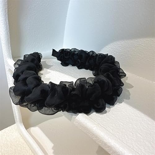 Haarband aus Netzgarn, plissiert, für Damen, Organza-Stirnband, reine Farbe, plissiert, Gesichtswäsche, Kopfbedeckung, vielseitiges Haar-Accessoire von Tefexer