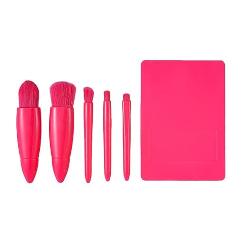 Mini-Make-up-Pinsel-Set, Spiegelbox, tragbar, Reise-Lidschatten-Rouge, Rouge-Pinsel, gemischter Make-up-Pinsel, Beauty-Tool, weicher flauschiger Pinsel, 5-teilig von Tefexer