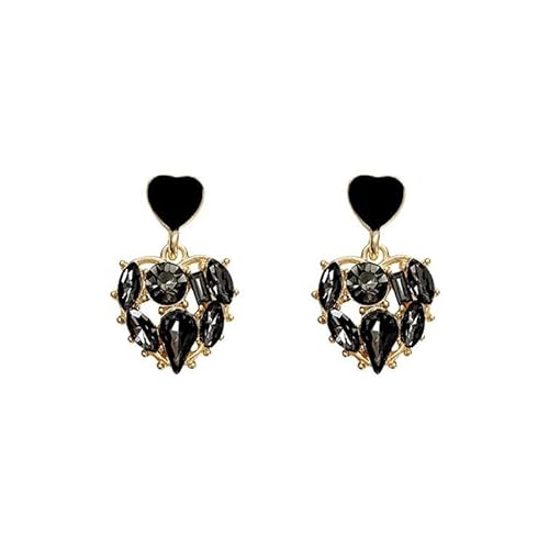 Modische schwarze Strass-Ohrringe mit Herzanhänger, für Damen, Schmuck, Party-Zubehör, Geschenk, 1 Pair, einfach von Tefexer