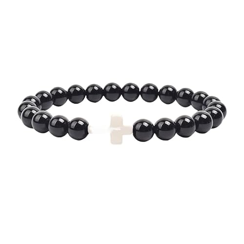 Tefexer Mode Exquisite Naturstein Kreuz Perlen Armbänder für Frauen Männer elastische handgemachte Perlen Armbänder Schmuck Zubehör Geschenke von Tefexer