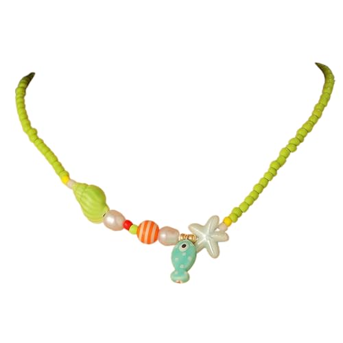 Tefexer Sea Series Muschel Seestern Halskette Verstellbare Keramik Böhmische Muschelperlen Halskette Ornamente High-End, 1.0*1.0*1.0 von Tefexer