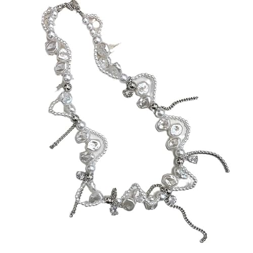 Tefexer Süße coole heiße Mädchen Stil Halskette Mode Persönlichkeit unregelmäßige Perle und Silber Farbe Kette Kette für Frauen von Tefexer