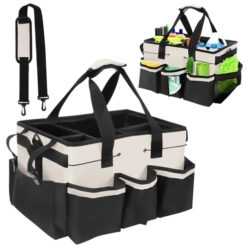 Tefola Putzmittel Organizer, Tragbare Reinigungstasche, Putztasche mit Griff und Verstellbaren Schultergurten, Reinigungstasche Putzmittel Organizer für Haus Auto und Badezimmer40x23.5x27.5 cm (Weiß) von Tefola