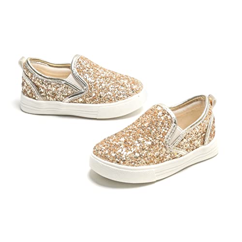 Tegeek Glitzernde Turnschuhe für Mädchen von 3–12 Jahren, bequeme Passform, lässige Prinzessinnen-Schuhe, TS01-AURORA GOLD, 12 Little Kid von Tegeek