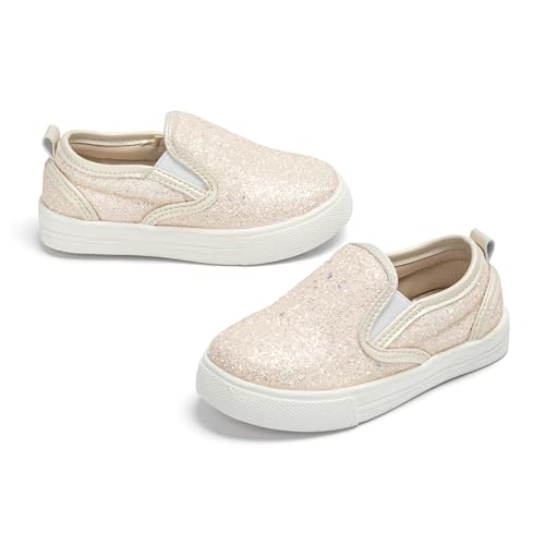 Tegeek Glitzernde Turnschuhe für Mädchen von 3–12 Jahren, bequeme Passform, lässige Prinzessinnen-Schuhe, TS01-Pailletten, Aprikose, 25 EU von Tegeek