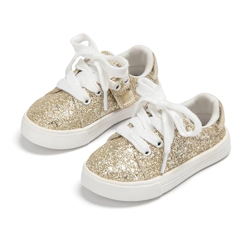 Tegeek Glitzernde Turnschuhe für Mädchen von 3–12 Jahren, bequeme Passform, lässige Prinzessinnen-Schuhe, TS09-AURORA GOLD, 11 Little Kid von Tegeek
