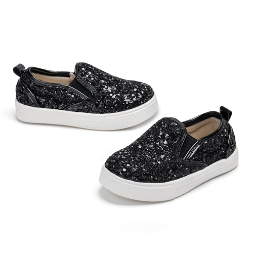 Tegeek Glitzernde Turnschuhe für Mädchen von 3–12 Jahren, bequeme Passform, lässige Prinzessinnen-Schuhe, Ts01-diamond Black, 22.5 EU von Tegeek