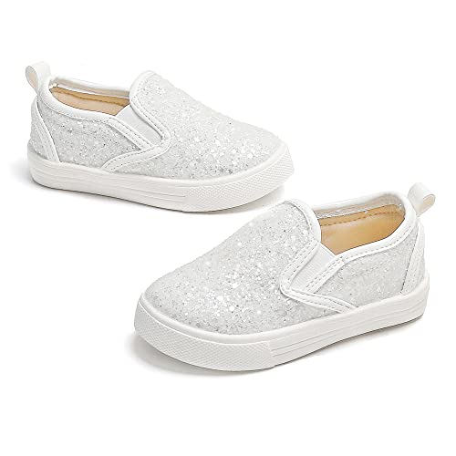Tegeek Glitzernde Turnschuhe für Mädchen von 3–12 Jahren, bequeme Passform, lässige Prinzessinnen-Schuhe, Ts01-frosty White, 5 Toddler von Tegeek