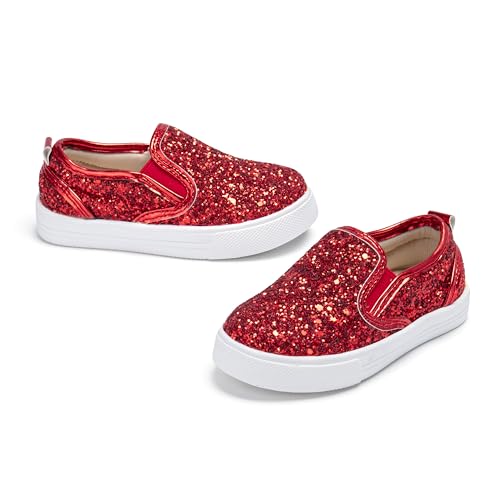 Tegeek Glitzernde Turnschuhe für Mädchen von 3–12 Jahren, bequeme Passform, lässige Prinzessinnen-Schuhe, Ts01 - schimmerndes Rot, 25 EU von Tegeek