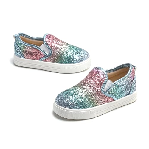 Tegeek Glitzernde Turnschuhe für Mädchen von 3–12 Jahren, bequeme Passform, lässige Prinzessinnen-Schuhe, Ts01-shimmer Blue, 27.5 EU von Tegeek