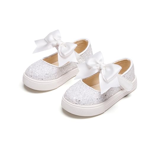 Tegeek Glitzernde Turnschuhe für Mädchen von 3–12 Jahren, bequeme Passform, lässige Prinzessinnen-Schuhe, Ts08 - schimmerndes Weiß, 23.5 EU von Tegeek