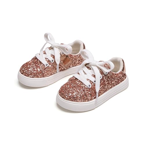 Tegeek Glitzernde Turnschuhe für Mädchen von 3–12 Jahren, bequeme Passform, lässige Prinzessinnen-Schuhe, Ts09-moonlit Champagne, 22.5 EU von Tegeek