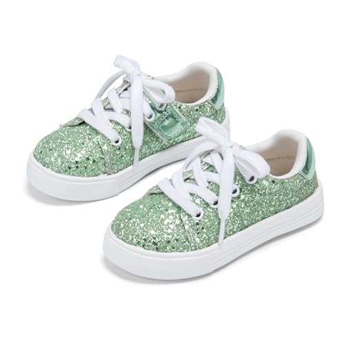 Tegeek Glitzernde Turnschuhe für Mädchen von 3–12 Jahren, bequeme Passform, lässige Prinzessinnen-Schuhe, Ts09-schimmerndes Grün, 5 Toddler von Tegeek