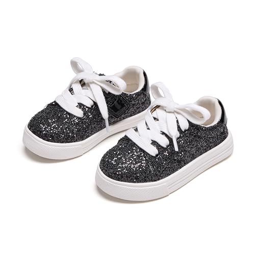 Tegeek Glitzernde Turnschuhe für Mädchen von 3–12 Jahren, bequeme Passform, lässige Prinzessinnen-Schuhe, Ts09-starry Black, 5 Toddler von Tegeek