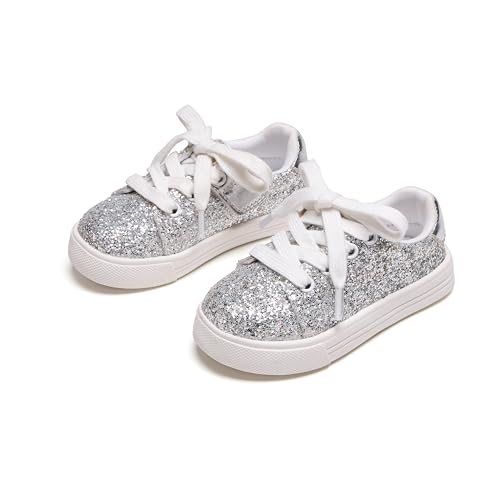 Tegeek Glitzernde Turnschuhe für Mädchen von 3–12 Jahren, bequeme Passform, lässige Prinzessinnen-Schuhe, Ts09-twilight Silver, 22.5 EU von Tegeek