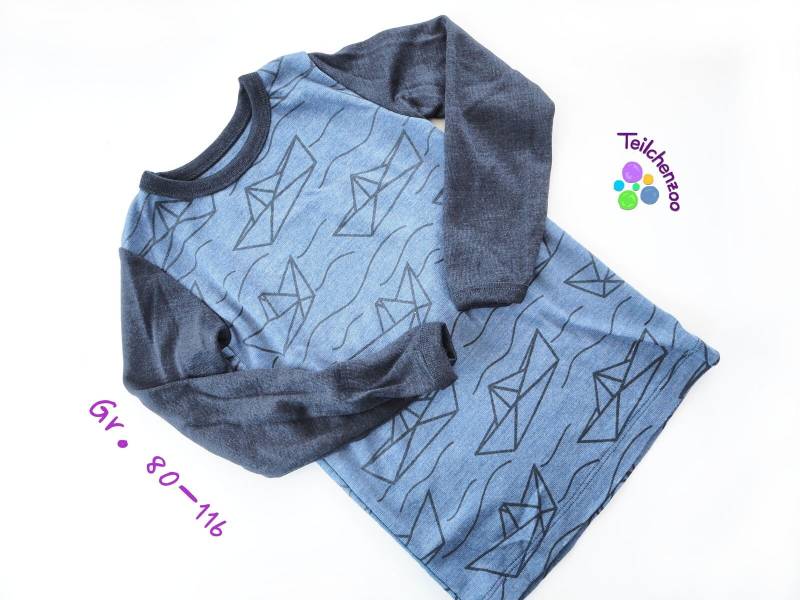 Bio Wolle-Seide Kindershirt Langarm Gr. 80-116 Papierschiffe von Teilchenzoo