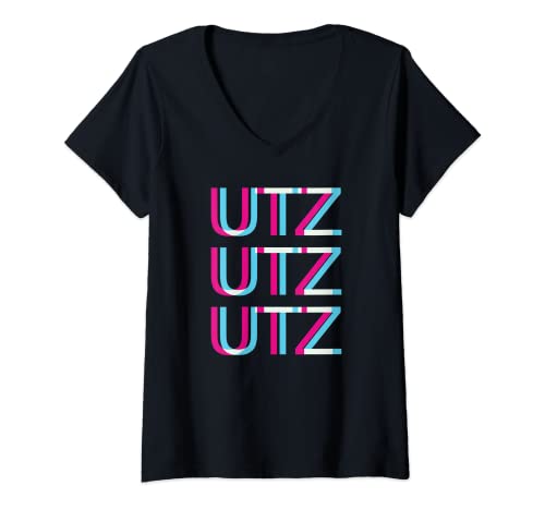 Damen Utz Utz Utz Rave Techno Trippy EDM | Festival Hardcore T-Shirt mit V-Ausschnitt Damen Utz Utz Utz Rave Techno Trippy EDM | Festival Hardcore T-Shirt mit V-Ausschnitt von Tekk Hardstyle Glitch Party Outfit Raver Geschenk