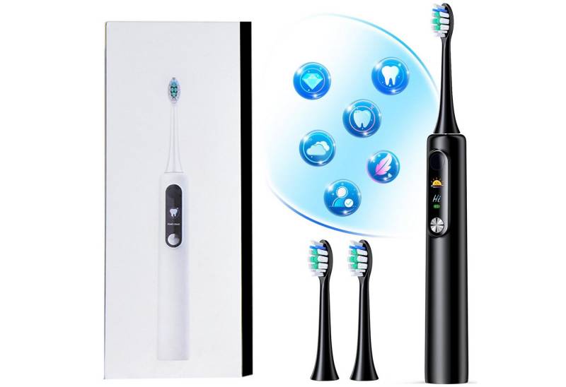 Tekoo Elektrische Zahnbürste mit LCD-Display, DIY-Modus, 5 Programme & IPX7, Aufsteckbürsten: 2 St., 1 Handstück, 2 Aufsteckbürsten, 1 USB-C-Ladekabel, Individueller DIY-Modus von Tekoo