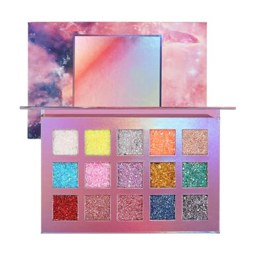 All-Set-Lidschatten-Palette, 15 Farben schimmerndes Glitzer-Augen-Make-up, Bright Creme Metal Sparkle Reise-Lidschattenpalette für Frauen und Mädchen Teksome von Teksome