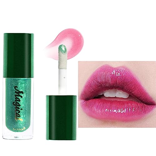 Farbwechsel-Lipgloss - Lippenbalsam mit Farbwechsel,Schimmernder, feuchtigkeitsspendender Lippenstift-Balsamöl, grüner Temperaturwechsel-Glanz für Frauen Teksome von Teksome