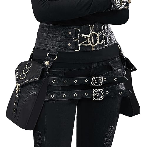 Halloween Hüfttasche - Steampunk Tasche für Motorrad | Motorrad Bein Geldbörse Umhängetasche für Männer Frauen Teksome, Schwarz , 1 von Teksome