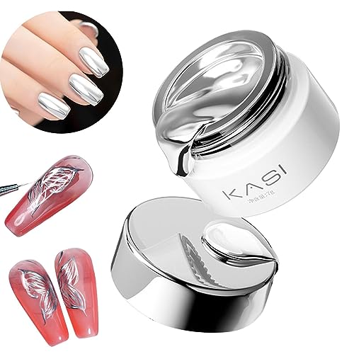 Metall-Gel-Nagelkunst, Silberner Gel-Nagellack, langanhaltender Hochglanz, Spiegel-Nagellack für Frauen und Mädchen, Nagelgellack für Cyber-Punk-Nageldesign im französischen Stil Teksome von Teksome