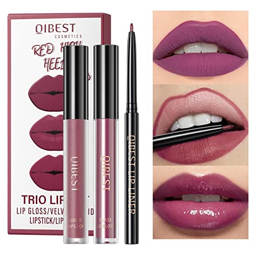 Set aus mattem Lippenstift und Lip Liner,Flüssiger Matt-Lippenstift Make-up-Lipliner-Stift - Enthält 1 Lip Glaze + 1 Lip Gloss + 1 Lip Liner, Antihaft-Becher, langlebiges Make-up für Teksome von Teksome